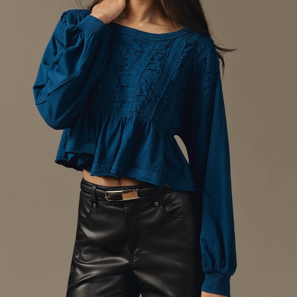 Anthropologie Teal Ruffle Blouse